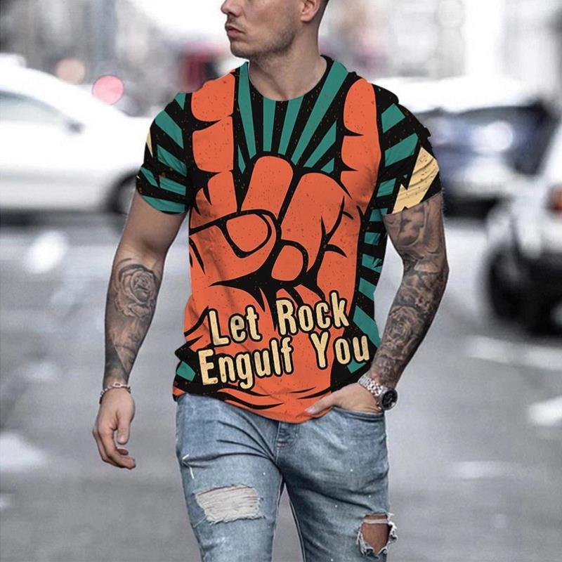 Letni Męski T-shirt z Nadrukiem Cyfrowym Duży Luźny Modny Krótki Rękaw