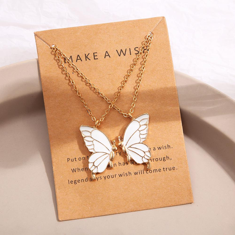 Colorful Drip Oil Butterfly Necklace Set: Women s European-American Style, Colorfast and Ideal for Gifts белый