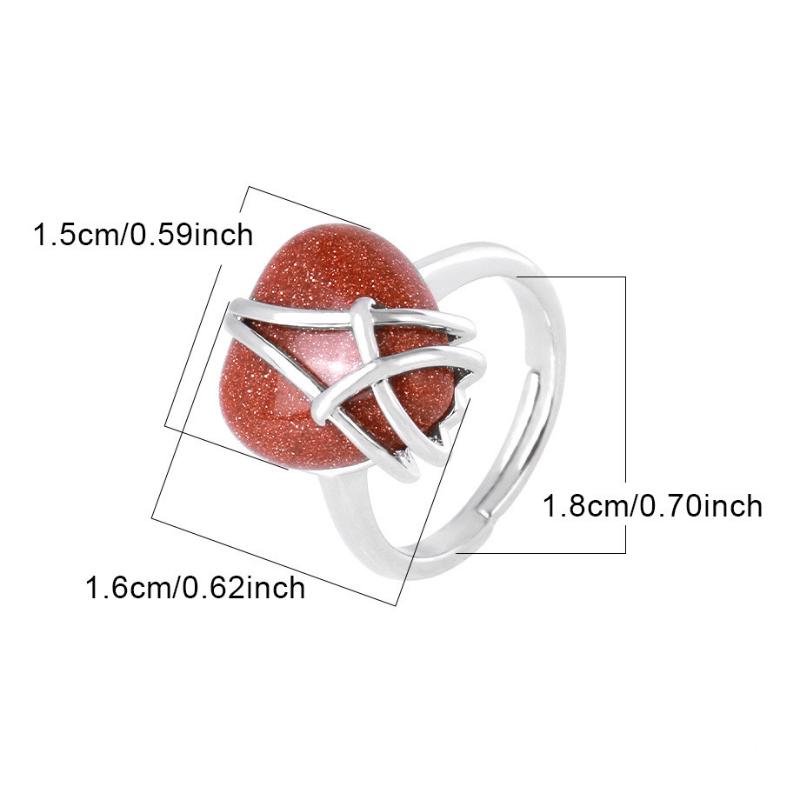 Women Adjustable Wire Wrapped Crystal Open Ring Heart Shaped Natural Stone Jewelry For Anniversary