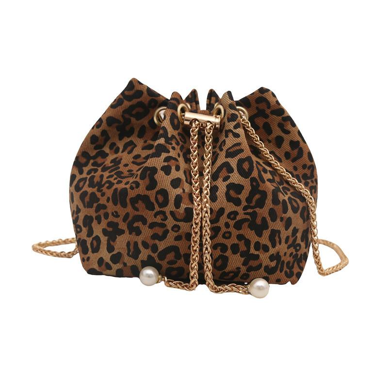 Stylish Casual Commute Chain Crossbody Bucket Bag Women Leopard Print Fall Winter