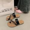 Rhinestone Set Toe Beach Sandals 2025 Summer New High-end Fashion Flat-bottomed Slippers Women's One-word Slippers