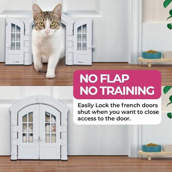 Retro Cat Door French Style Cat Door Lockable Double Door Easy Installation Pet