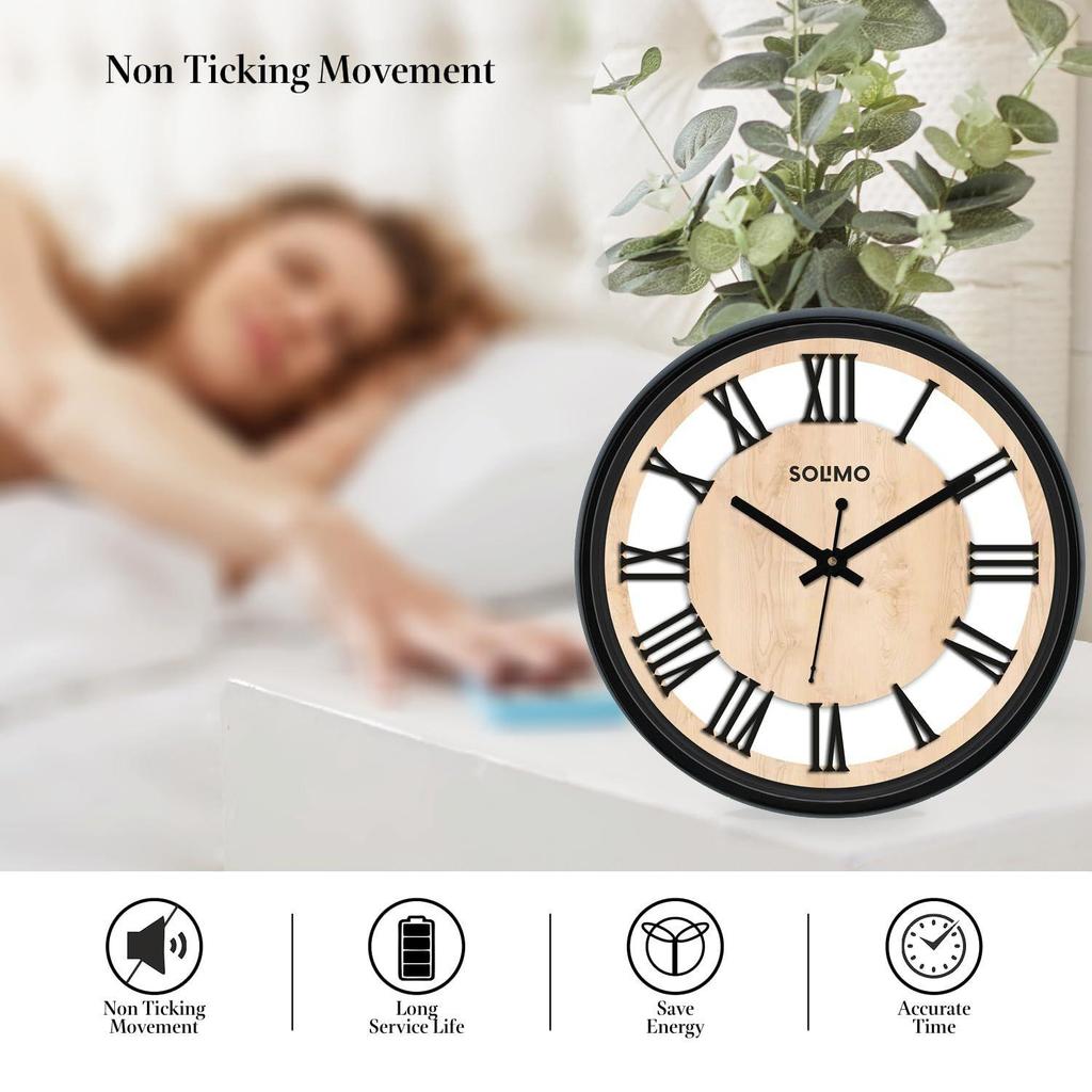 Roman Wheel 12-inch Plastic and Glass Silent Movement Wall Clock (Black).