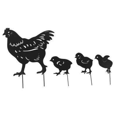 4 ks Silueta slepice Dutý design kolíku Roztomilý design slepice Odolný kovový dvůr se slepicemi