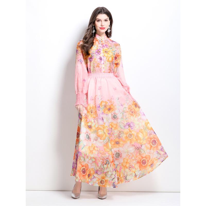 

Elegant Floral Oil Painting Shirt & Pleated Mid-Length Skirt Set - Spring 2025 Collection XXL рожевий