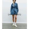 Spring New Women's Clothing Minimalist Easiest for Match Cotton Plaid Denim Lapel Mini Dress 8197083