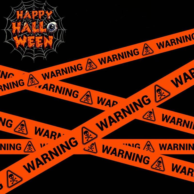 1Pc 6m Halloween Props Window Prop Warning Line Strip Plastic Skull Head Warning Tape Signs Witch Atmosphere Halloween Decora