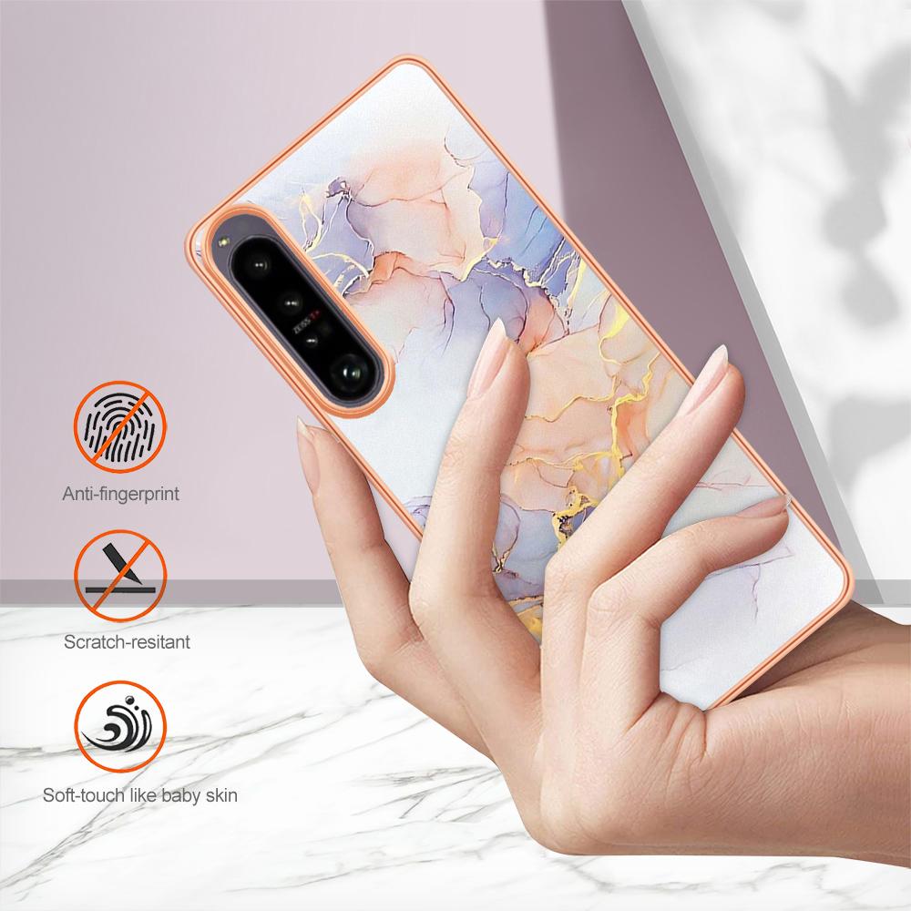 Phone Cover for Sony Xperia 1 IV 5G,YB IMD Series-1 Marble Floral Pattern IMD IML TPU Phone Case