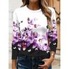 Women's 3D Butterfly Floral Print T-shirt Fashion Long Sleeve Round Neck Regular Tops Holiday Weekend Spring and Autumn