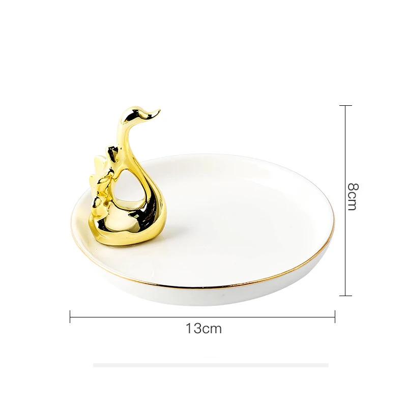 Nordic Ceramic Gold Plating Small Jewelry Dish Earrings Necklace Ring Storage Plates Fruit Dessert Display Bowl Decoration Tray