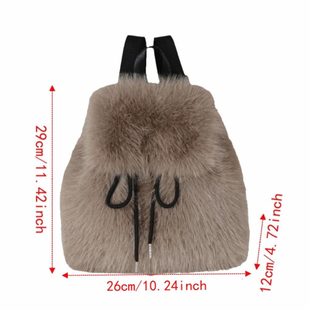 Drawstring Mini Daypack Adjustable Closure Plush Knapsack Y2k Fashion Faux Fur Backpack Travel