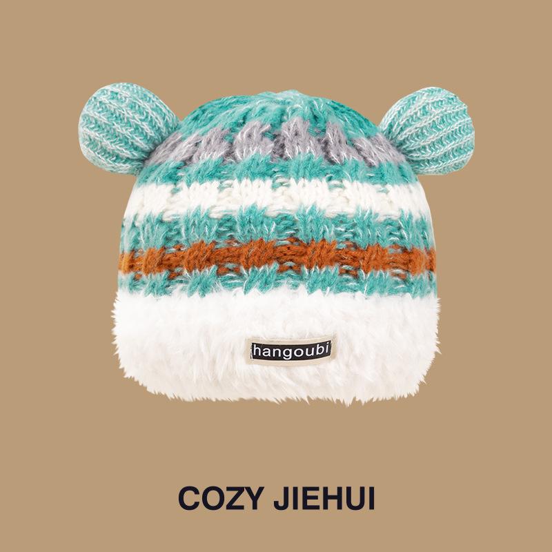 New Cartoon Christmas Wind Age-reducing Striped Knitted Hat Winter Thermal Hat Japanese Dopamine Versatile Wool Hat Women