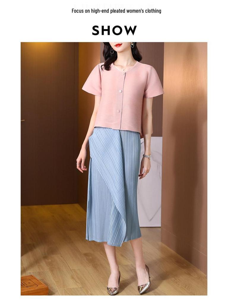 2025 Spódnica A-line w stylu Miyake, czarna, plisowana, z nieregularnym wzorem