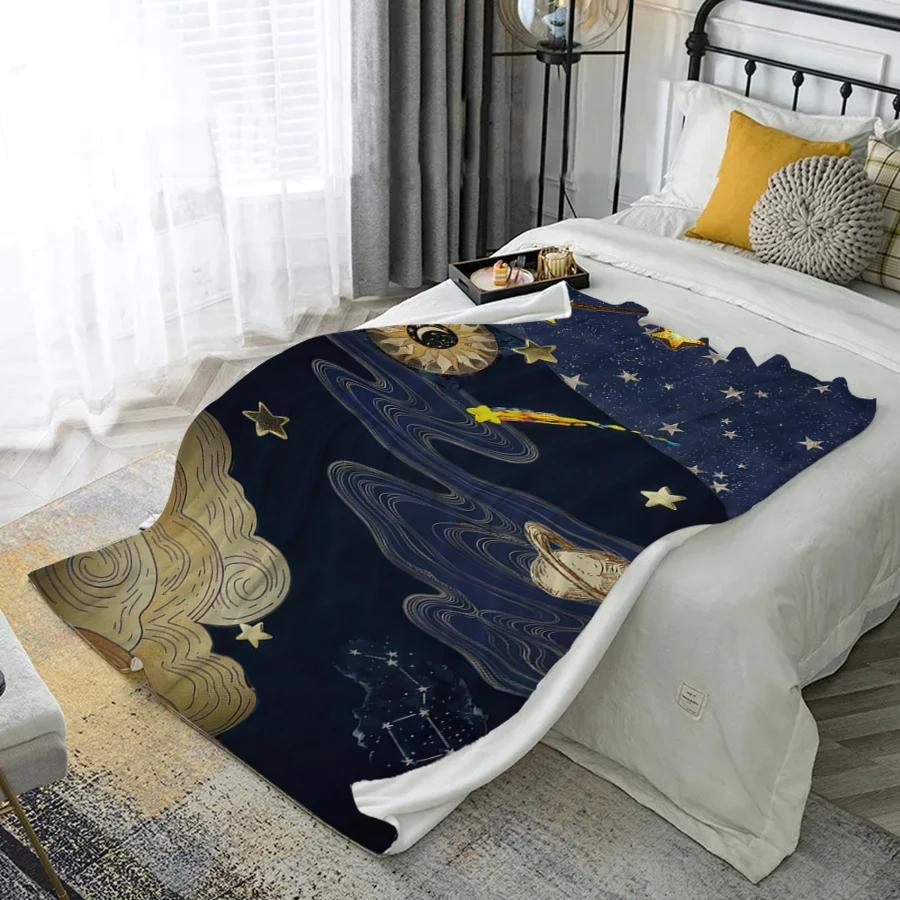 Cosmic Starry Blanket Microfiber Flannel Cover Blanket Bedroom Living Room Sofa Soft And Comfortable Home Decoration