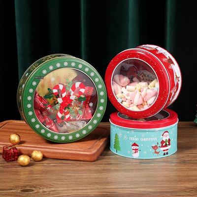 Christmas Cartoon Tin Box: Round Clear Biscuit & Cookie Container for Kids' Candy