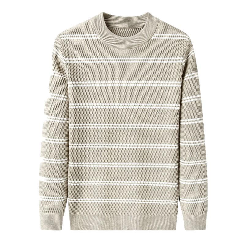 Men's Striped Knitwear: 2025 Autumn/Winter Collection - Stretchy, Thick, Versatile, Casual Round Neck Base Layer