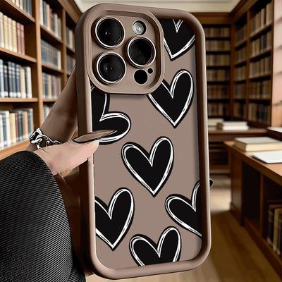 Black Brushstroke Hearts Soft TPU Phone Case for iPhone 17 16 15 14 13 12 11 Pro Max Plus Shockproof Anti-Slip Cover