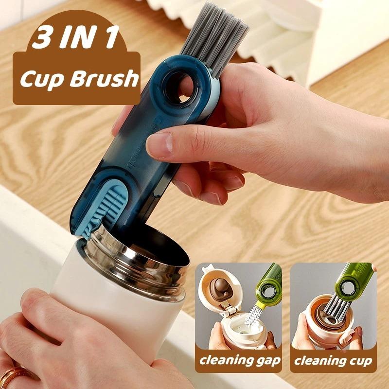 3-in-1 Cleaning Brush Water Bottle Lid Cleaning Brush Silicone Cleaner Multi-Purpose U-Shaped Cup Crevice Cleaning Brush