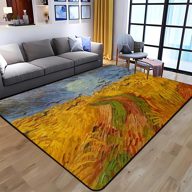 Starry Sky Carpet Van Gogh Art Painting Bathroom Rugs Non-slip Bedroom Mats Welcome Mat Floor Decorative Carpet for Living Room