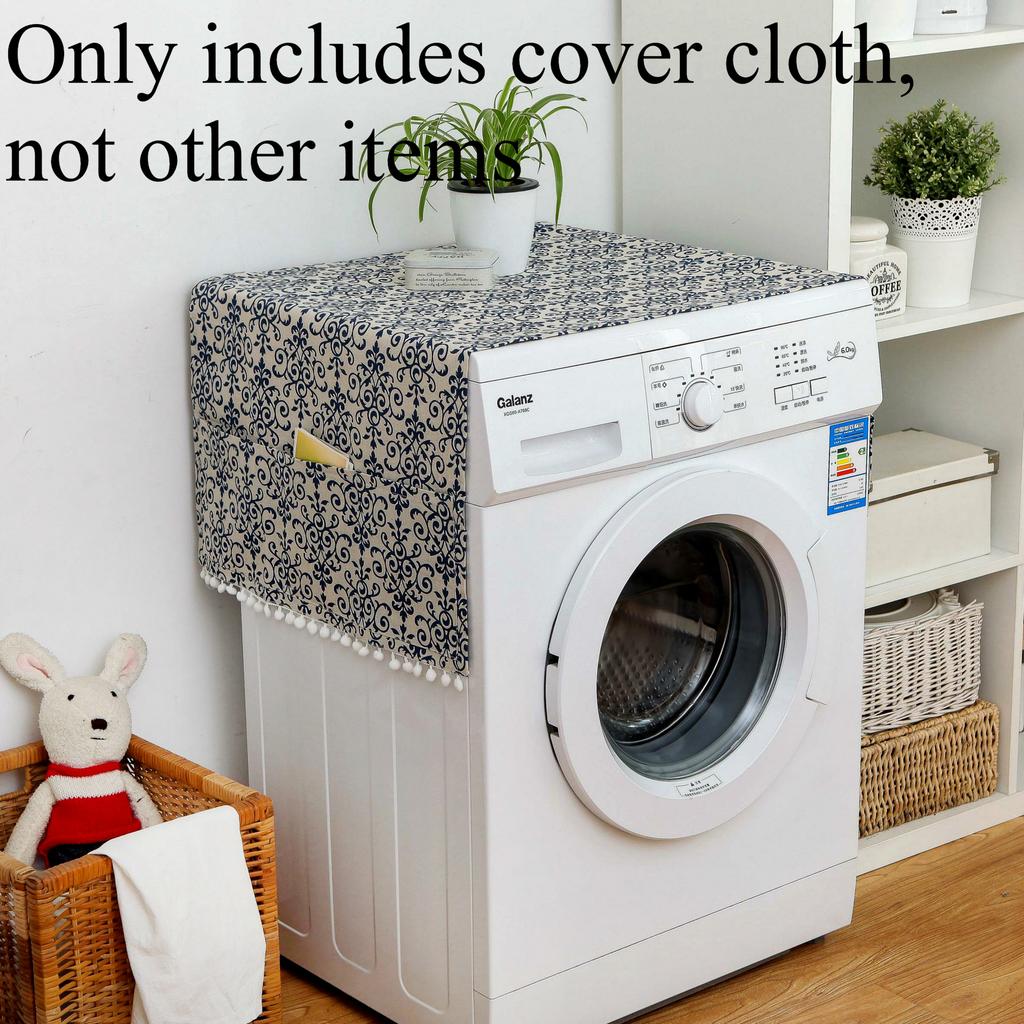 Grey Geometric Refrigerator Cover Cloth Single Refrigerator Dust Cover Rural Refrigerator Towel Drum Washing Machine Cover Towel