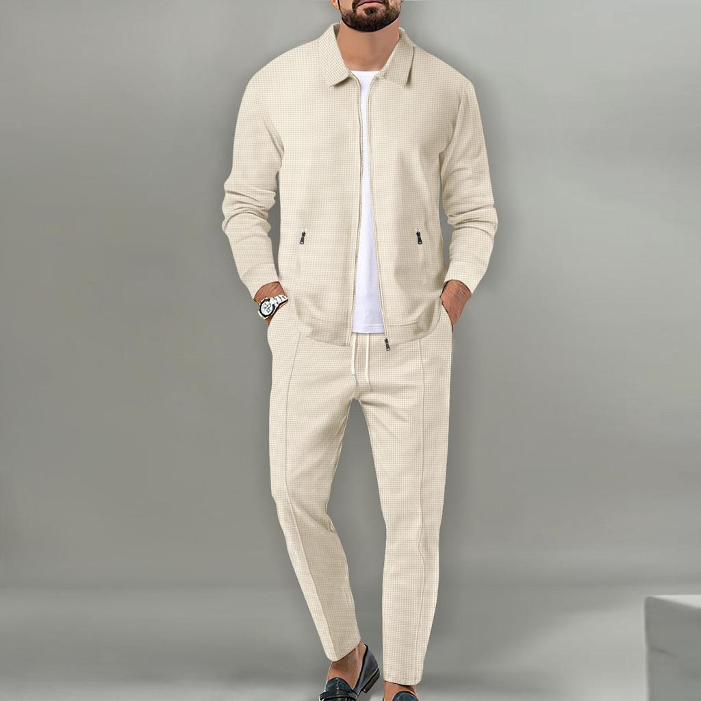 2024 Herren Herbst Slim Waffeljacke mit Reißverschlusstasche & Revers