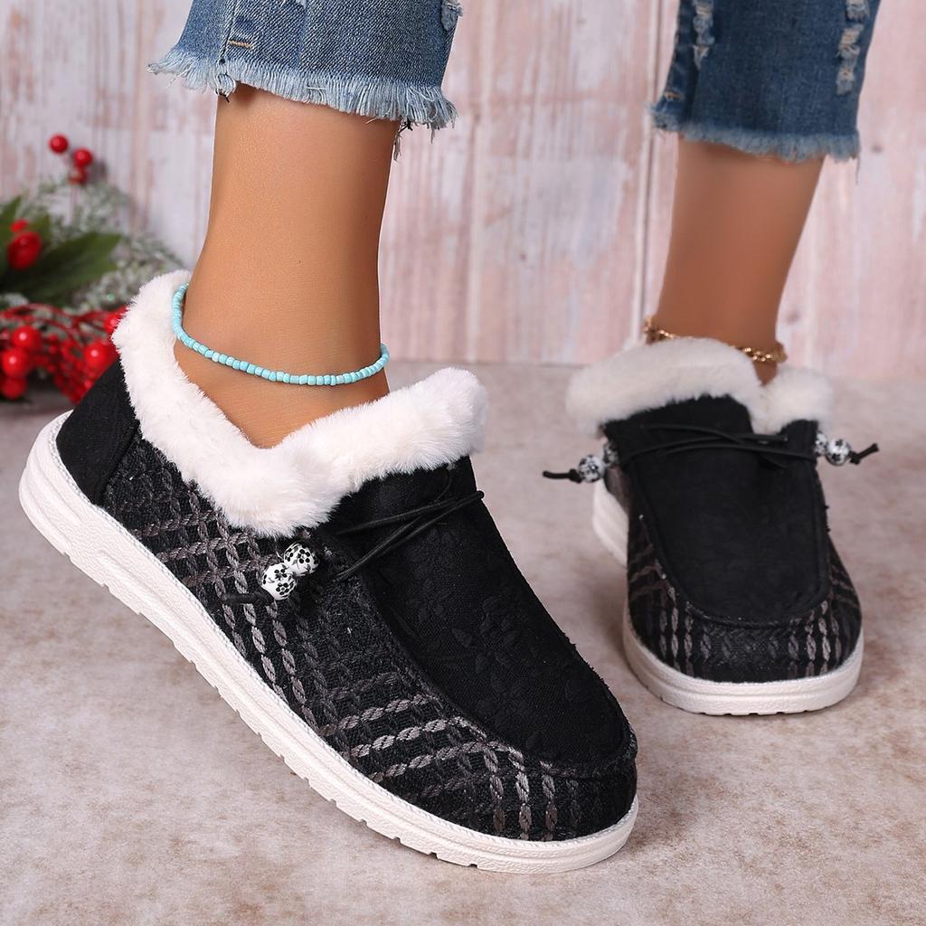 Plus-size autumn and winter new light-soled fleece warm and comfortable cotton shoeswomen's casual flat solid cotton shoes