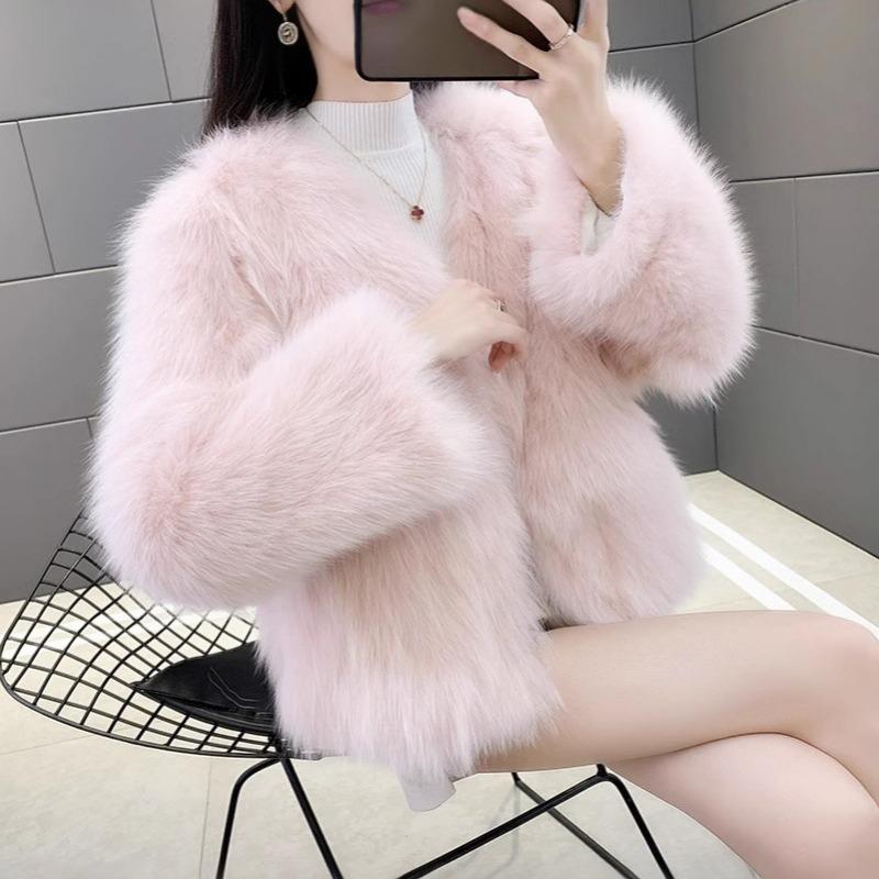 New imitation fox hair light luxury winter collar fur coat women's fashion short long-sleeved padded cotton