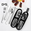 Set de tacâmuri din oțel inoxidabil, 4 bucăți, veselă retro, furculiță, lingură, betisoare, cuțit cu sac de depozitare, lustruit în oglindă, set de tacâmuri pentru casă.