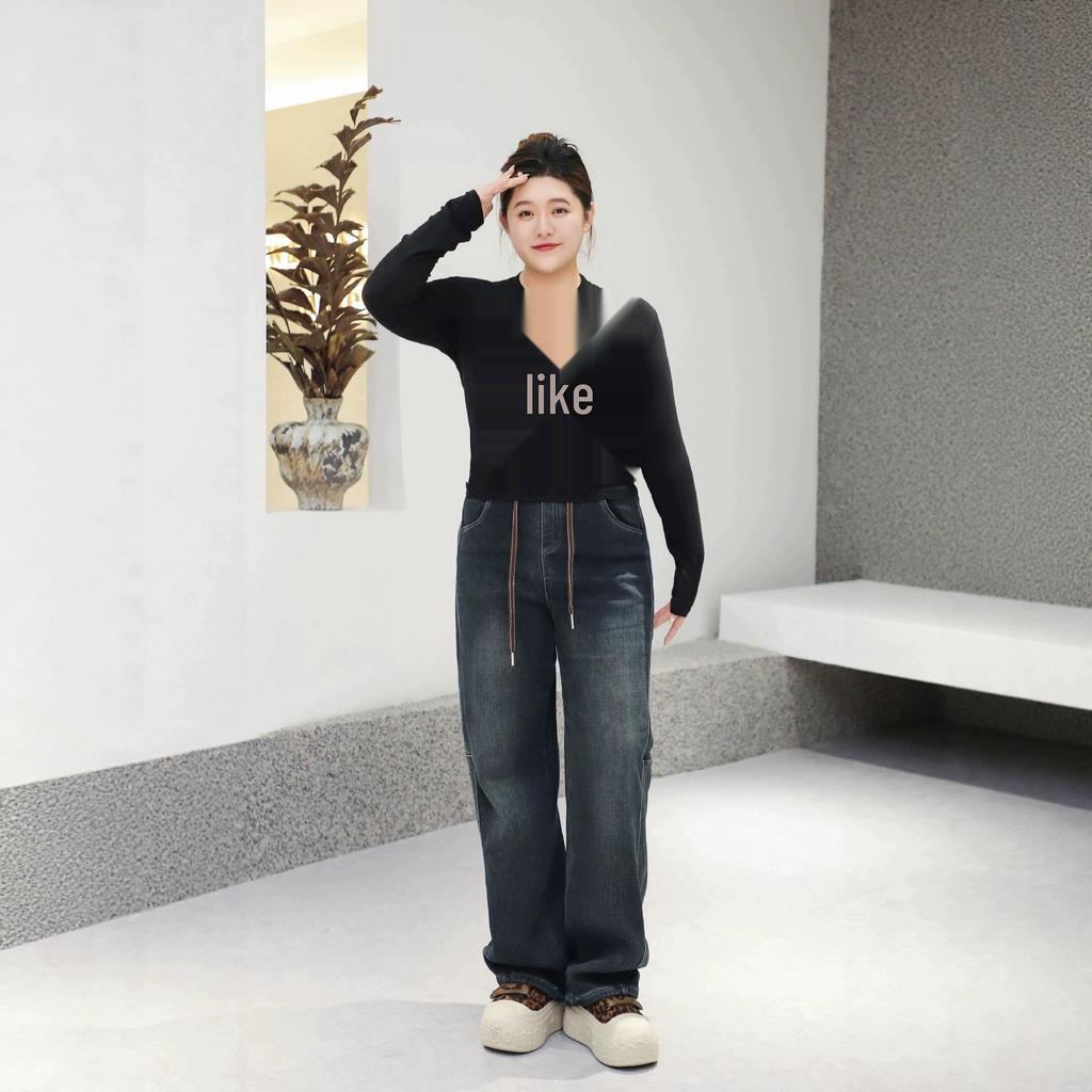 Plus Velvet High Waist Dad Jeans - 2025 Autumn/Winter, Slimming & Versatile, Plus Size