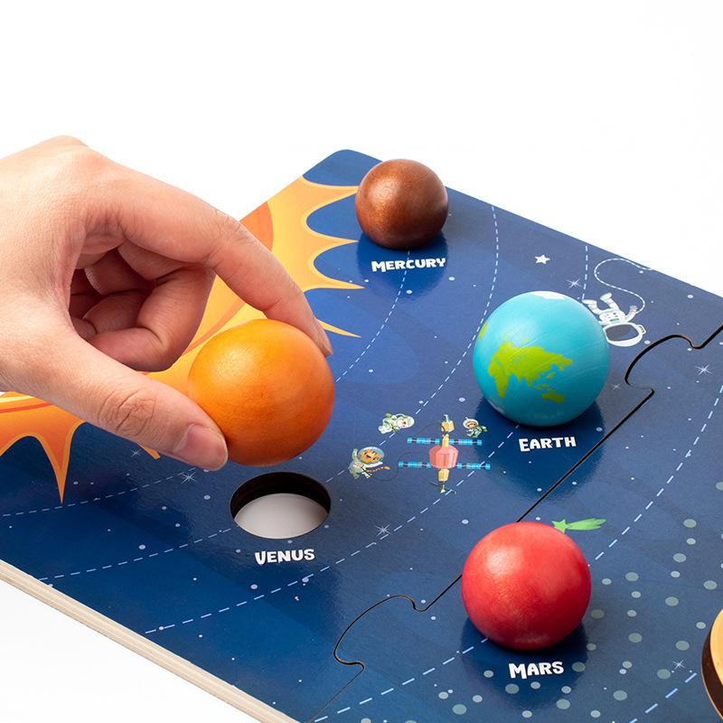 Wooden Puzzles Toy Solar System Eight Planet Cognition Matching Jigsaw Board Puzzle Kids Thinking Game Educational Learning Gift