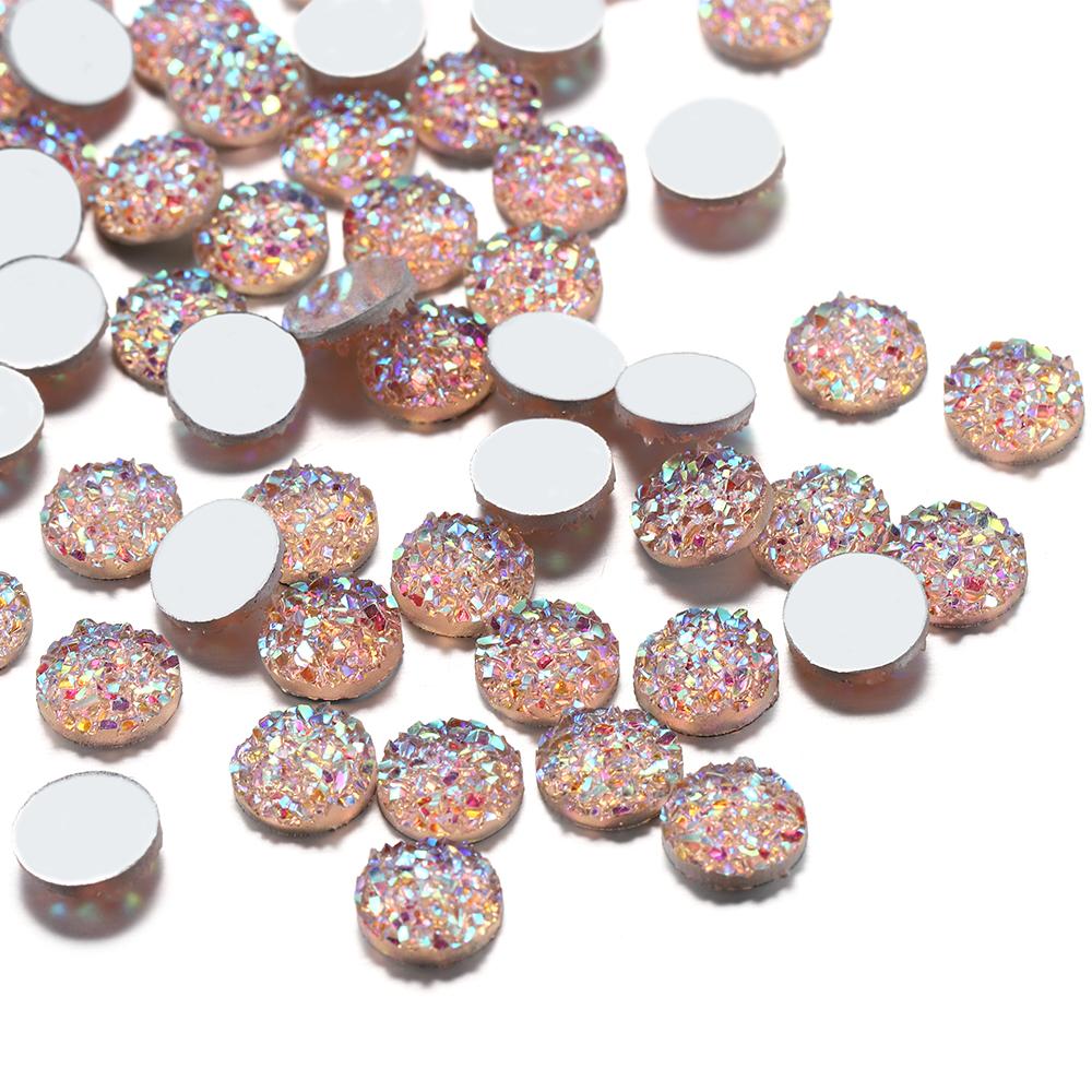 50Pcs/Lot 8mm Mix Colors Natural Ore Style Cabochons Convex Flat Back Resin Half Round Cabochons For DIY Jewelry Making Supplies
