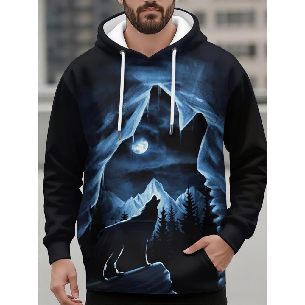 Fashion Men's Hoodie Sweatshirt Animal Wolf 3D Print Fashion Hoodie Street Casual Sweatshirt New Men's Oversized Clothing
