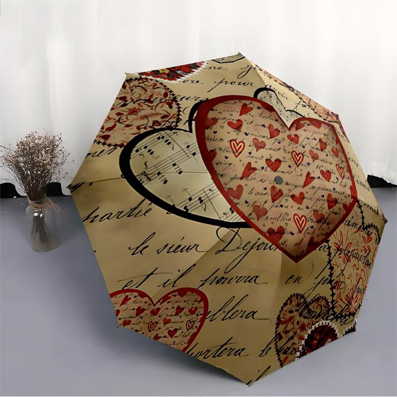 1pc Love Hearts Automatic Open/close Umbrella, 8-Rib Sturdy Structure, Artistic Pattern, Compact Design, Fashion Lovers L029