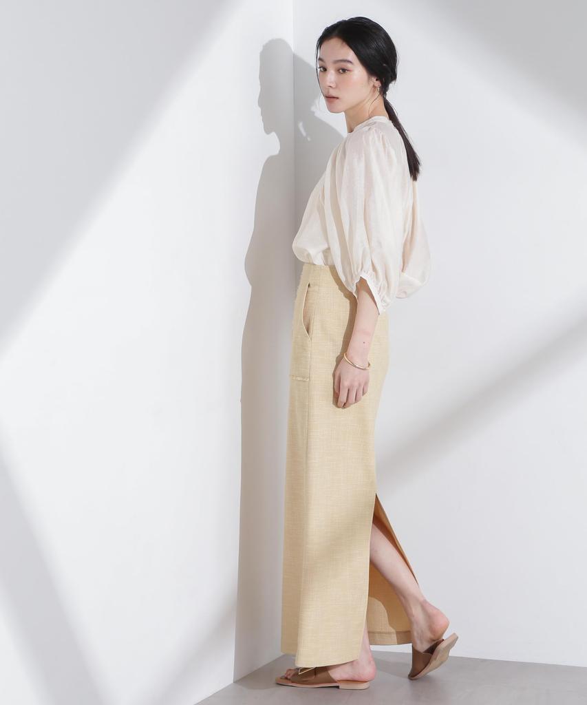 Nano Universe Linen Blend Sheer Blouse with Volume Size F Women's Sleeves, Ivory, 037, 669-5120317