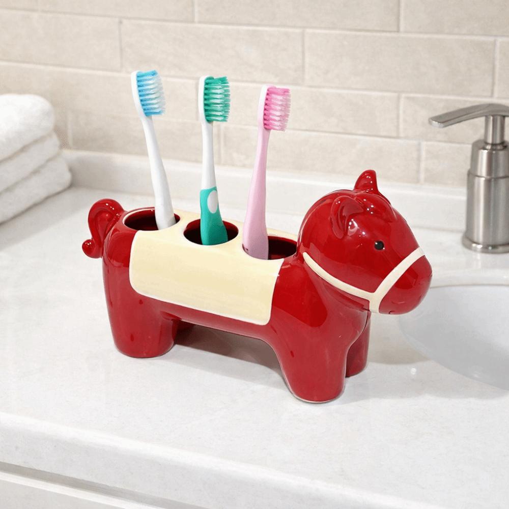 Ceramic Horse Electric Toothbrush Holder Space Saving Waterproof Toothbrush Storage Rack Decorative 3 Holes