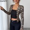 Women's Fashion Casual Spring Autumn Leopard Print Long Sleeve Square Collar Blouses & Shirts
