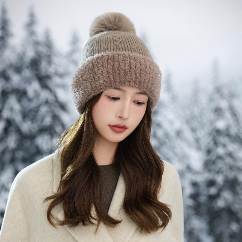 New Velvet Thickened Ear Protector Hat Women's Autumn and Winter Solid Color Cold-proof Knitted Wool Hat Cycling
