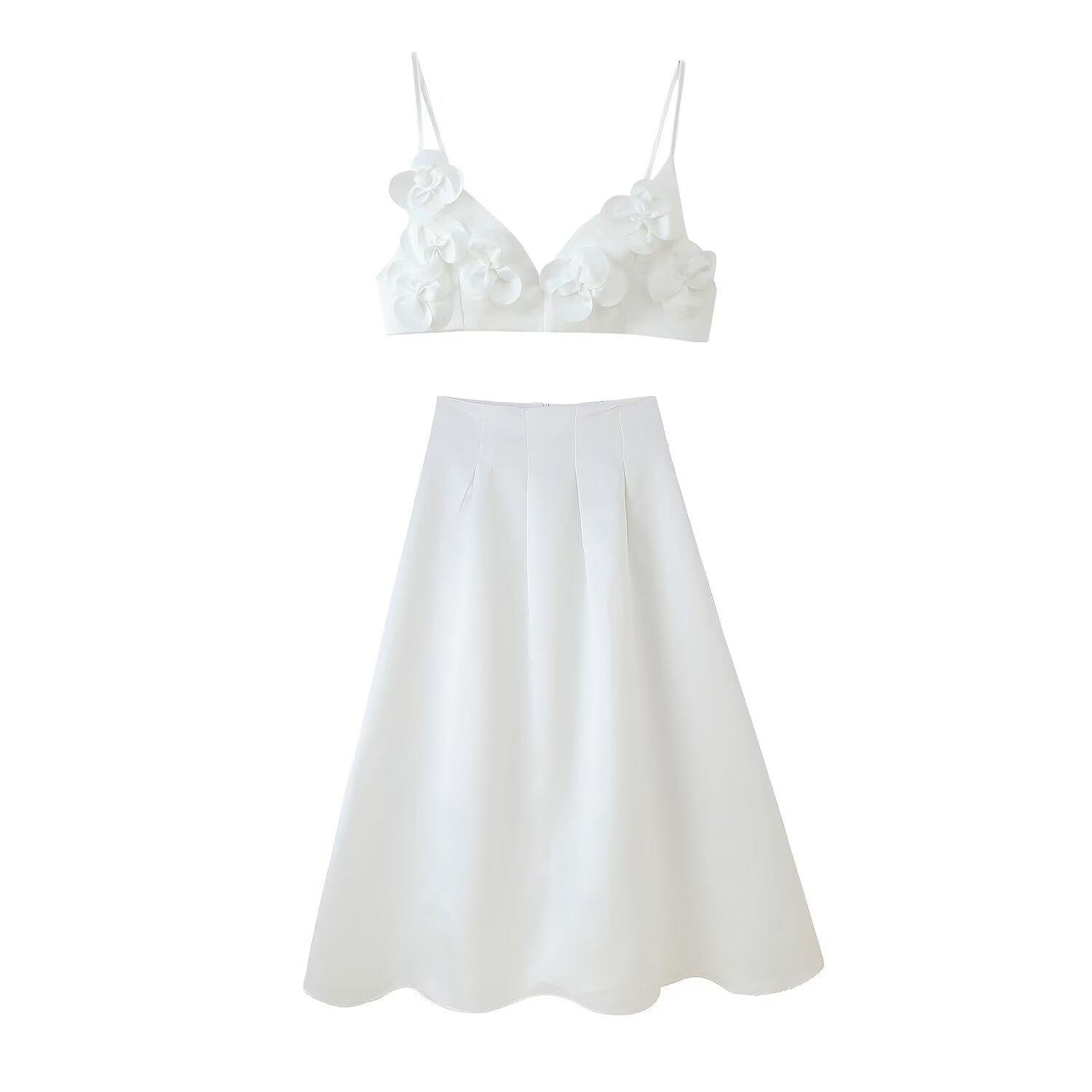 

Набор женского топа-трубы, хит продаж INS, комплект длинного платья с трехмерными цветами L белый