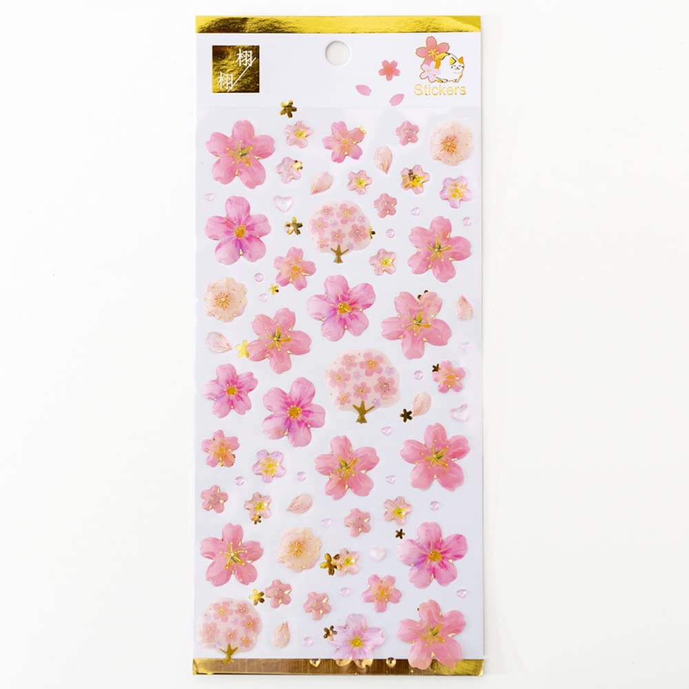 moin moin Plump 3D Set of Cherry Japanese Mount 2305sl246 Stickers, 5, Blossom, Sparkling, Kimono, Style, Japan, Fuji, Plump, Pink, Gold, Flower,