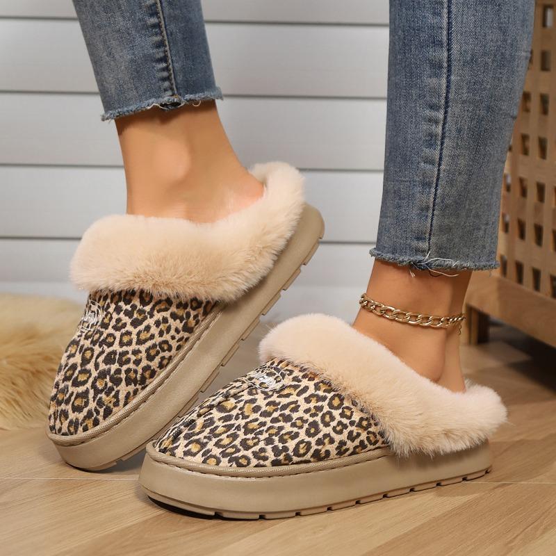 Новые хлопковые тапочки теплые толстые и простые домашние туфли на полукаблуке для помещений 44-45 леопардовый 1565₽