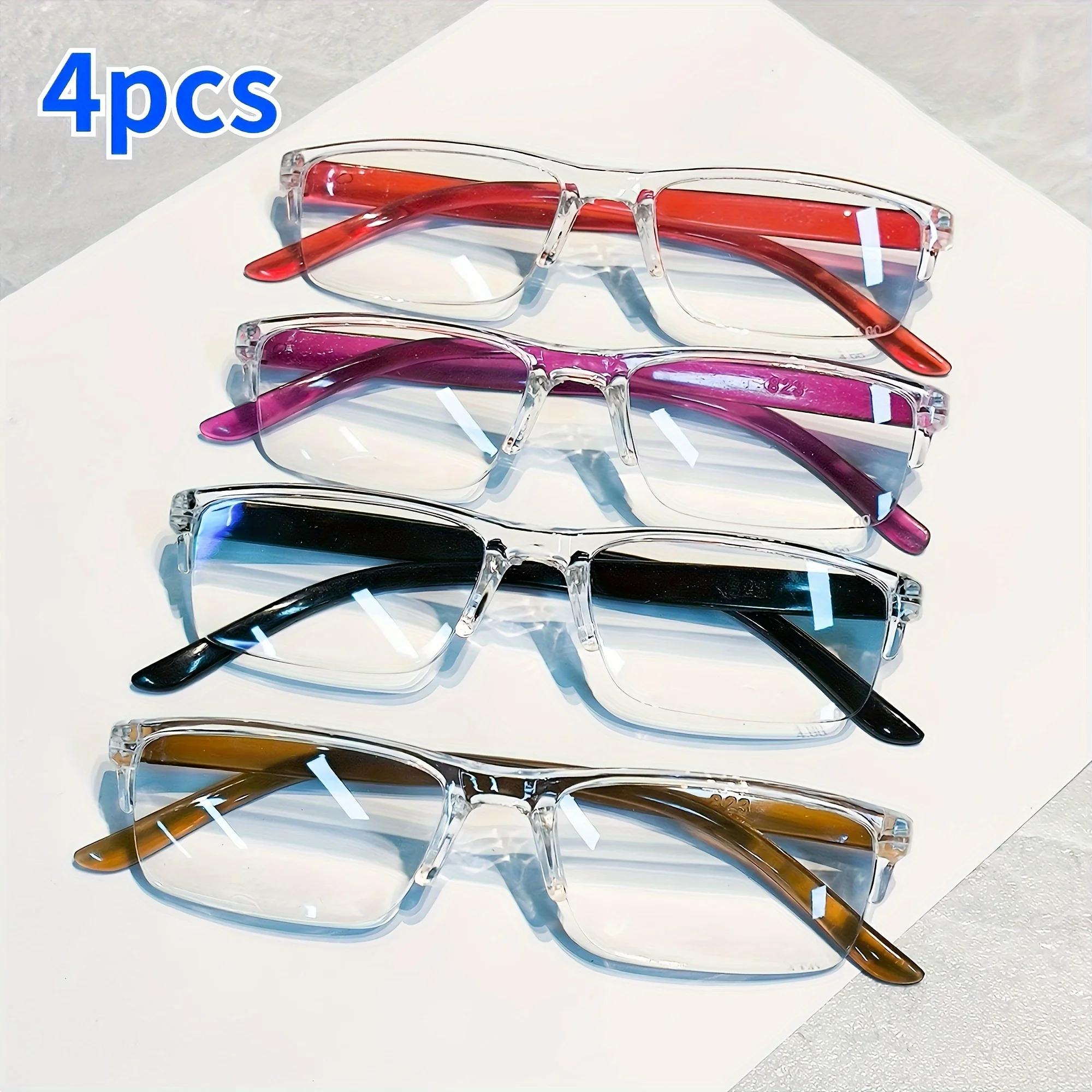 

4Pairs Fashionable Hd Clear Pc Lenses Reading Glasses Classic Ultra-Light Magnifying Eyeglasses Durable And Shockproof +3.5