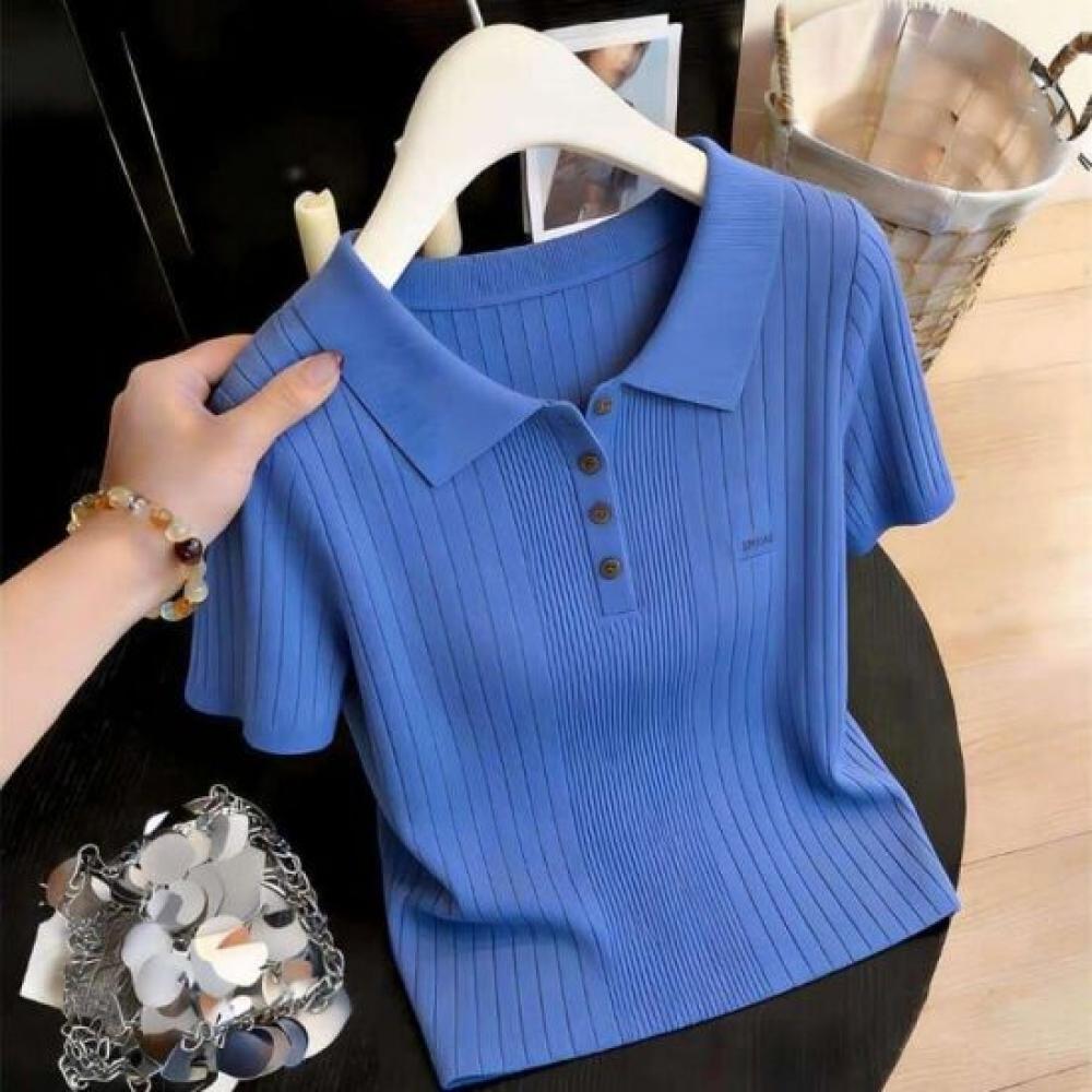 Rellawear Men S Bling Blue Short Sleeve Collar Knit rSt0001