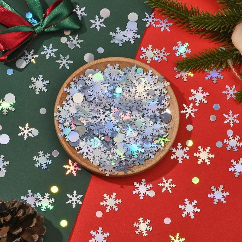 Christmas Laser Snowflake Confetti Iridescent Silver Small Round Dot Sequins Artificial Snow Xmas Tree Decoration Party Supplies