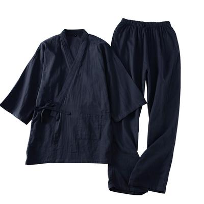 Pohodlné U Jinbei Samue Yukata Rukáv Spací oděv Bavlna Dvojitý Japonský Jednobarevný Domácí oděv pro a s Dárkem k Dni Pánský 3/4 Set, 100% Gáza, Prodyšný,