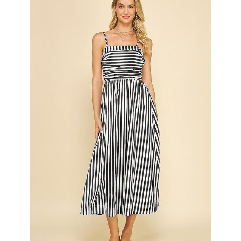 Women Striped Sleeveless Spaghetti Strap Long Maxi Casual Vacation Dress S