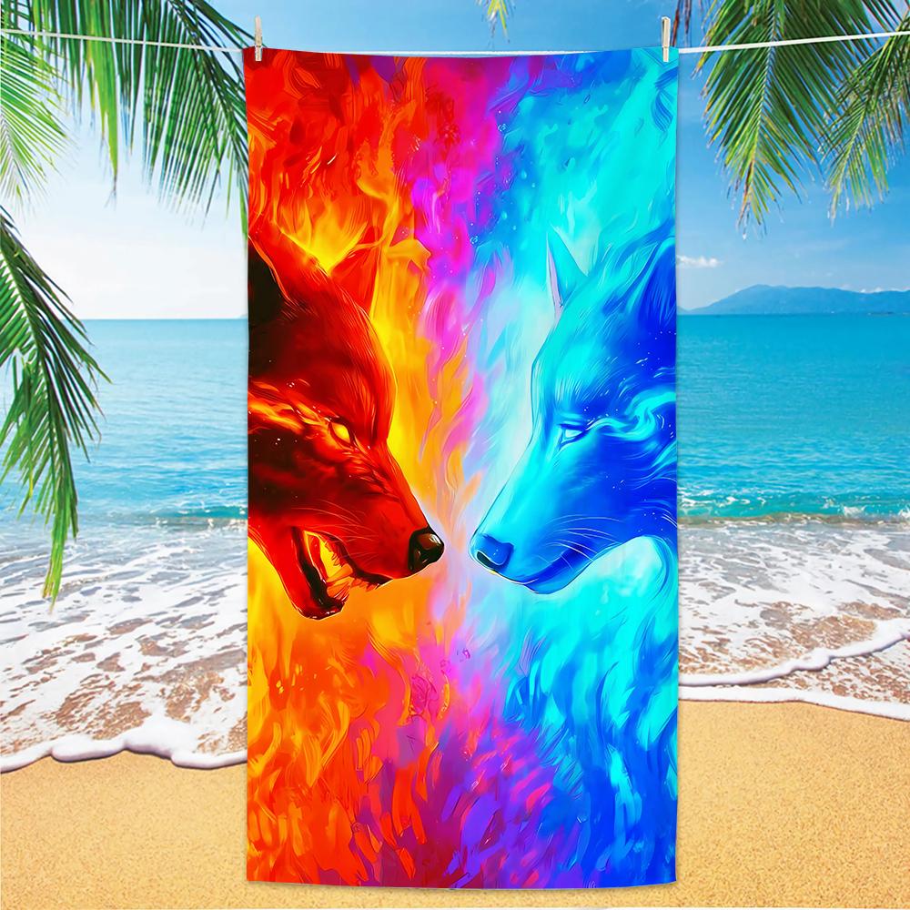 Wolfsmuster Strandtuch, Digitaldruck Dünn Schnelltrocknend Anti-Sand Mikrofaser Leicht für Schwimmen, Yoga, Reisen, Fitnessstudio, Geschenk