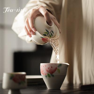 120ml Boutique Hand Painted Gaiwan Pink Peach Tea Tureen Teacup Coarse Ceramic Cover Powder Soaking Bowl Tea Cup Kung Fu Teaset