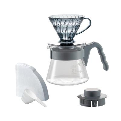 HARIO V60 Color Brew Hand Drip Coffee Maker Set Includes Glass Measuring 40 Paper and Recipe Urban Gray (1-2 Cups) Heat-resistant Server, Spoon,