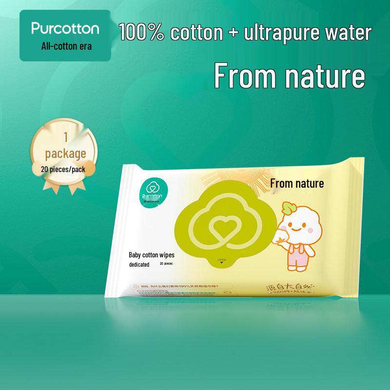 Cotton Times Newborn Baby Wet Wipes - 20 Portable Pure Cotton Sheets for Hands, Mouth, and Bottoms