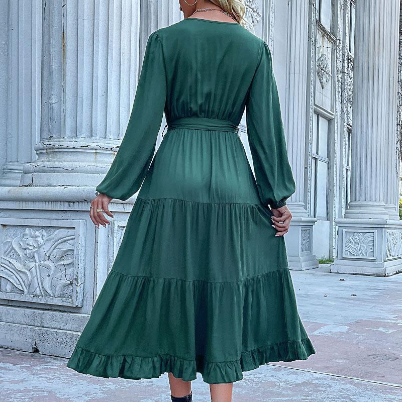 Abito da Donna Primavera e Autunno Tinta Unita Temperamento Elegante Manica Lunga Pieghettato Patchwork